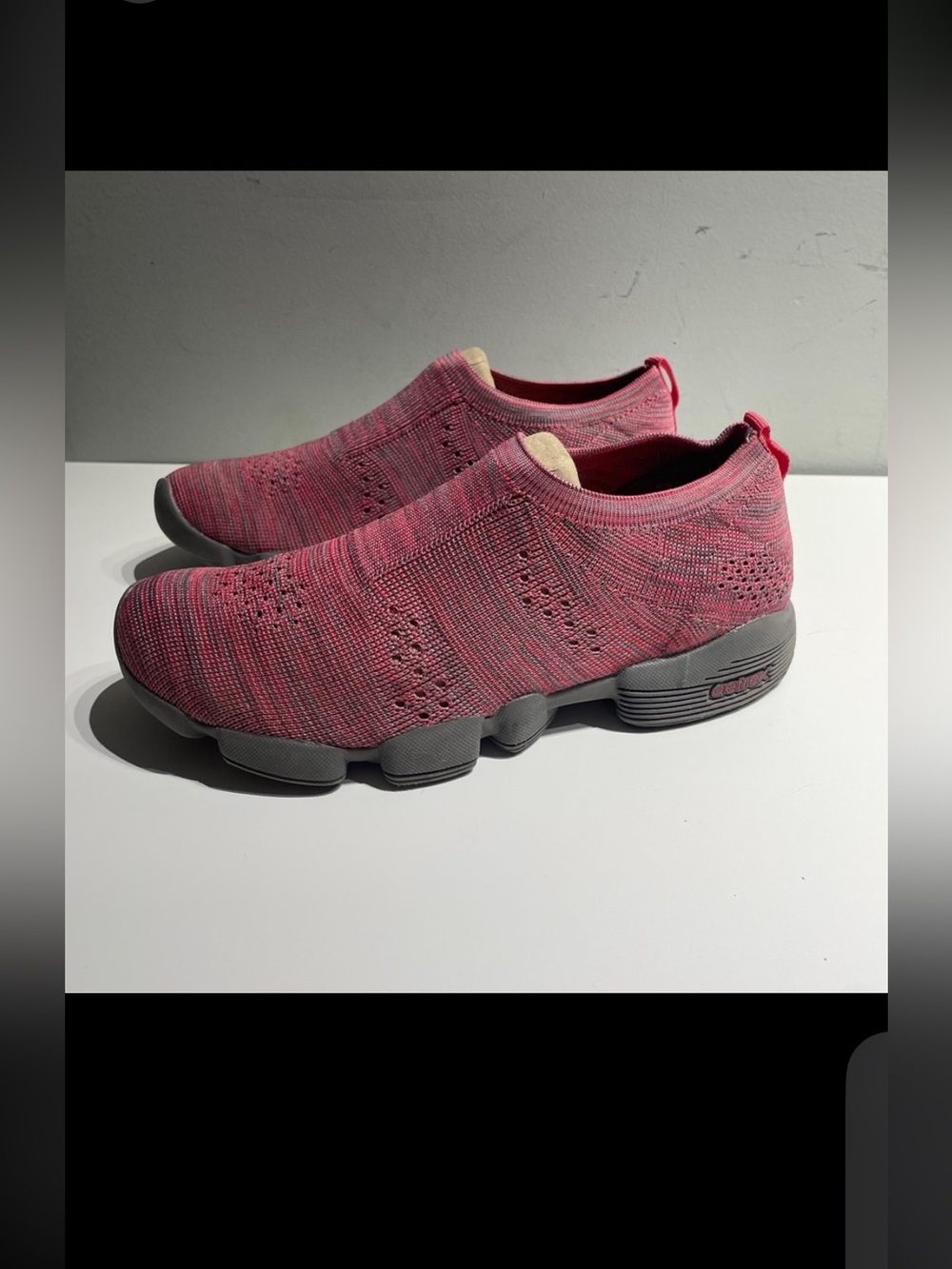 Slip-On Knit Sneakers in Pink and Gray